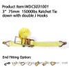 3 75mm 15000lbs Ratchet Tie down with double J Hooks