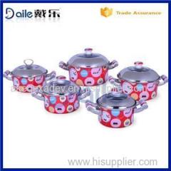 5PCS Enamel Pot With Lid Straight Shape Non-stick Cookware Set