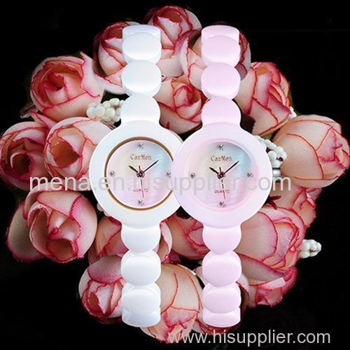 free shipping 3atm water resistant pink round case ladies ceramic wrist watch