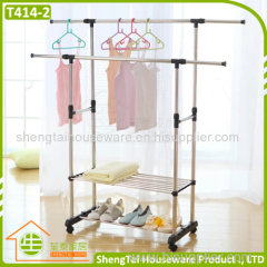 Double Tier Adjustable Stand Household Storage Clothes Drying Shelf