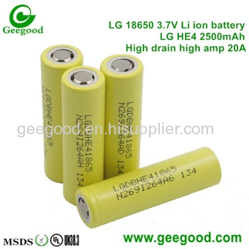 Geniune LG HE4 HE2 2500mAh 20A high amp high capacity battery for vape/mod/ e-cig