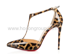 Leopard print T-strap high heel sandals