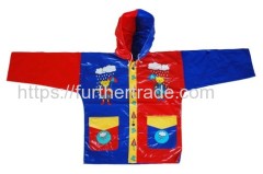 R-1021-1002-2 BLUE AND RED SHINY PVC VINYL KIDS RAIN WEATHERPROOF JACKET