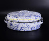 mid-size white+blue cast iron kitchen cookware enamel roaster pan