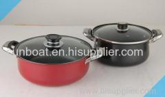 cast iron enamel stock pot with glass cover and handle