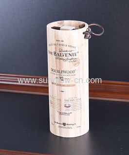 Round Wine Wooden  Box With Rope