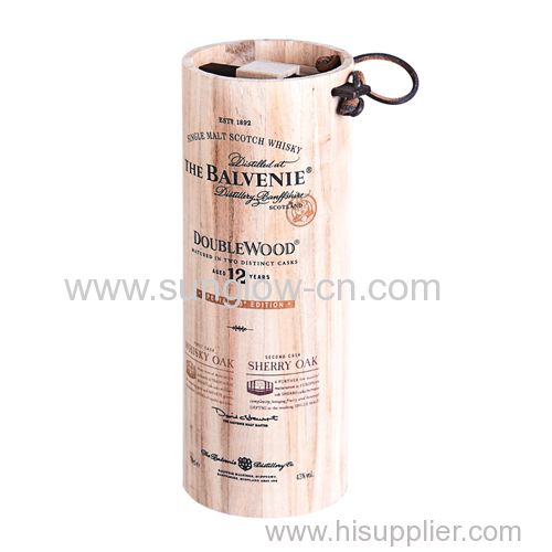 Round Wine Wooden Box With Rope