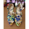 New style buckle African printed fabric high heel sandals