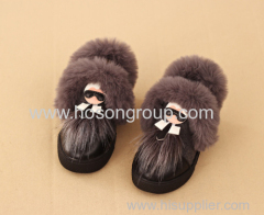 PU leather and fur children ankle boots