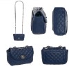 Plain Satchels Handbags Navy Blue Quilted Faux Leather Crossbody Handbag Bag Purse With Metal Chain Strap