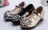 Rhinestone girls low heel dress shoes