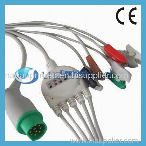 Siemens/Drager 10 pins one piece 5-lead ecg cable Clip AHA U315-15CA