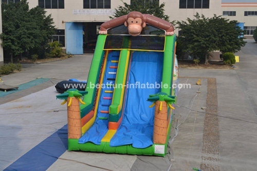 Monkey inflatable slide with bouncer land