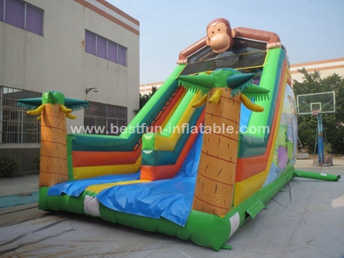 Monkey inflatable slide with bouncer land