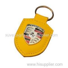 Metal Car Logo Keychain With Leather