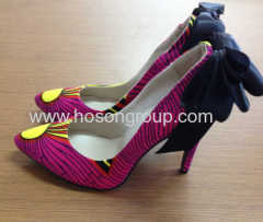 Bowtie African printed fabric high heel shoes
