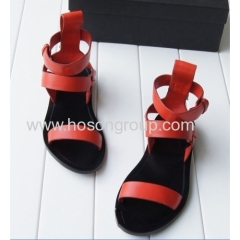 Red PU leather flat sandals
