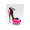 Pink PU leather ankle srtap high heel sandals