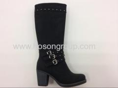 Fashion buckle strap chunky heel boots with studs