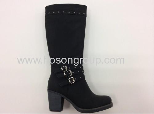 Fashion buckle strap chunky heel boots with studs