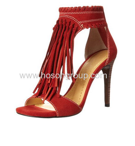 Red tassels ankle wrap high heel shoes
