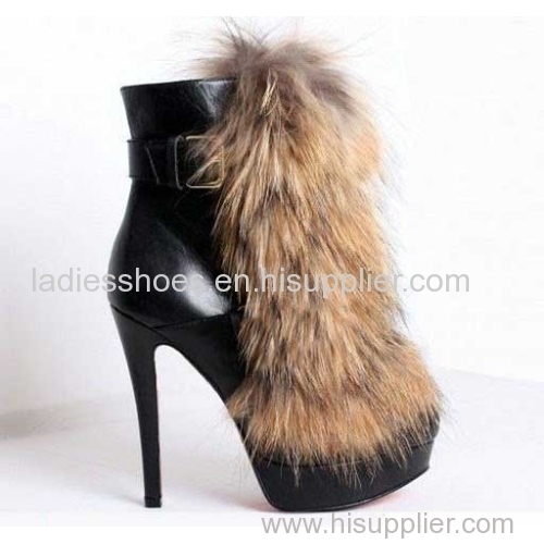 new style fashion high heel buckle boots with fur
