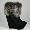 mulheres chunky heel black women boots with fur