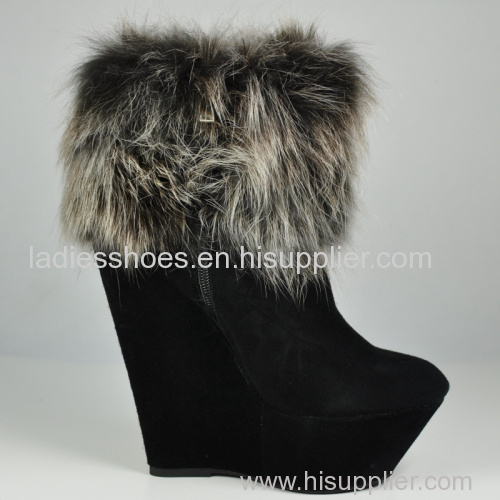 mulheres chunky heel black women boots with fur