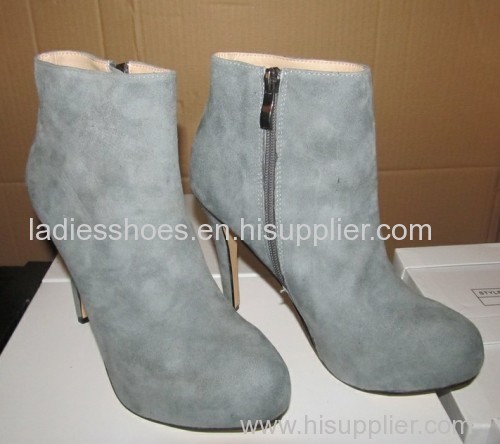 PU suede zipper gray high heel platform women ankle boots