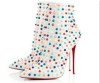 white high heel fashion comfortable women boots with colorfull studs