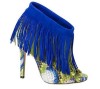 printed snack pattern fashion high heel women ankle boots with blue tassels