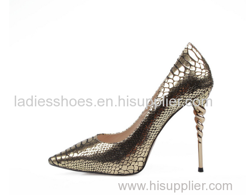 gold snake pattern women pointy toe dress shoes