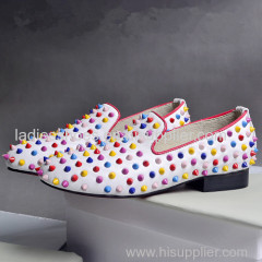 white flat fashion ladies comfortable shoes with colorful studs