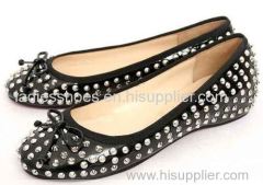 black color fashion flat women dress shoes with studs and bowtie
