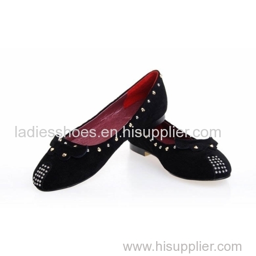 good quality black customized design hot-selling flat women dress shoes with studs and rhinestone