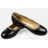 wholesale round toe black leather flat women dress shoes with chains