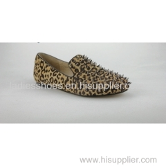 good quality leopard ponyhair flat women dress shoes with studs