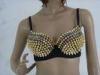 Spandex Night Club Wear Handmade Beads Gold Studded Bra With Spikes