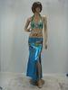 Mature Belly Dancing Clothes Blue Halter Neck Bikini Top Floor Length Skirt For Performance