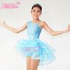 Girls Ballet Costume Front Shorter Back Longer Tulle Skirt Outfit With Rhinestones Trim