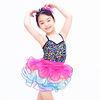 Rainbow Kids Dance Clothes Curly Hem Skirt Sequin Tiered Dress Back Straps Cross