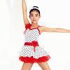 Lycra Kids Dance Clothes Red White Polka Dot Dance Dress With Flowers Trim