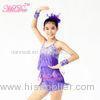 Purple Confetti Latin Dance Costumes Biketard sequined bust With Fringes Skirt