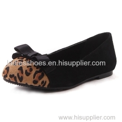 pu suede and leopard print ponyhair women flat dress shoes with bowtie