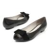 new style black color peep toe women flat fashion dress shoes with bowtie