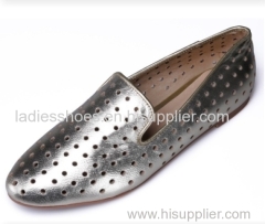 silver color pointy toe flat women dress shoes with eyelets