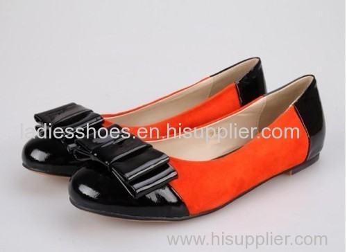 PU suede and leather flat women dress shoes with bowtie