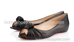 Fashion Design knot peep toe black flat women dress shoes