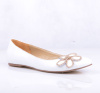 white color patent leather pull on women flat fashion shoe with flower