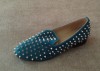 new style blue color pointy toe fahsion women flat dress shoes with studs